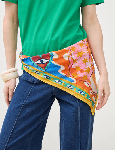 Foulard en coton satin&eacute; orange clair femme