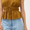 D&eacute;bardeur col v n&oelig;uds en coton vert olive femme
