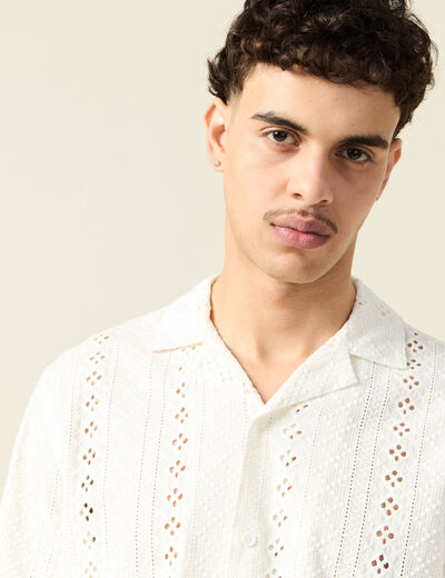 Chemise manches courtes brodée ecru homme