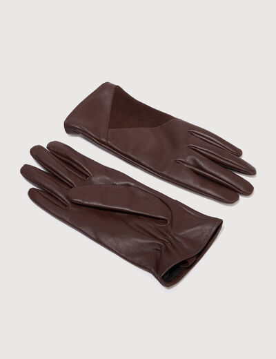 Gants en cuir marron fonc&eacute; femme
