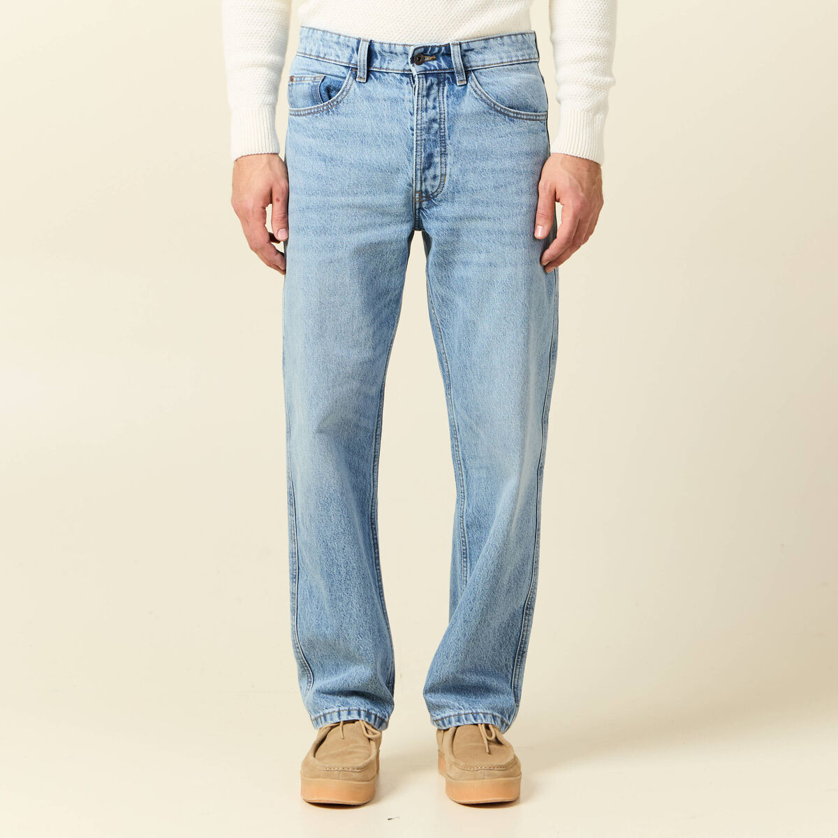 Jeans relax 5 poches denim bleach homme
