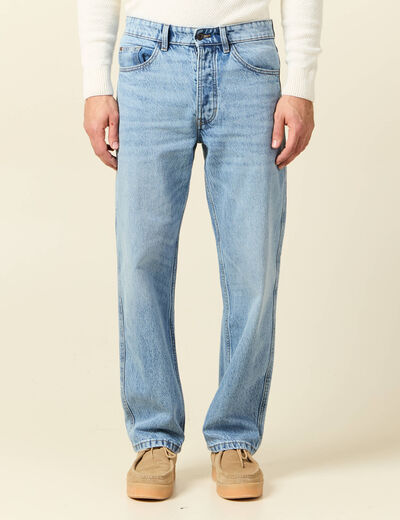 Jeans relax 5 poches denim bleach homme