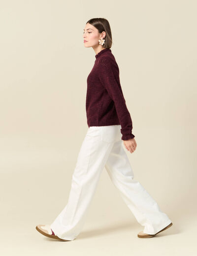 Pull col montant manches longues bordeaux femme