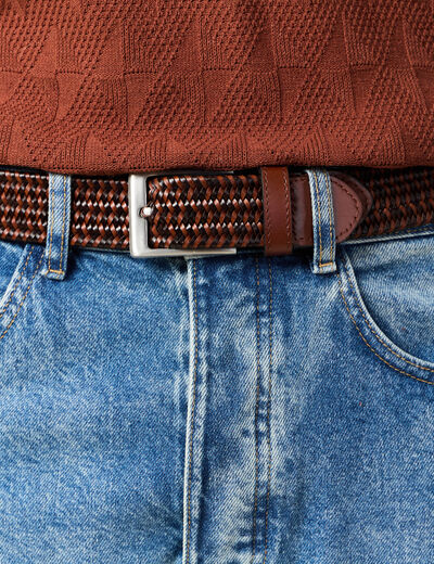 Ceinture tress&eacute;e marron homme