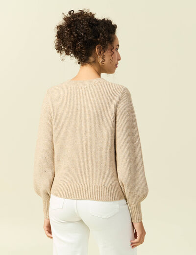 Pull manches longues col rond &agrave; sequins creme femme