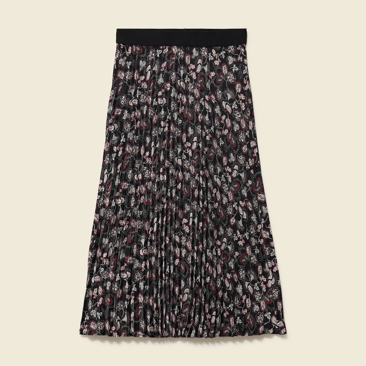 Jupe longue droite pliss&eacute;e noir femme