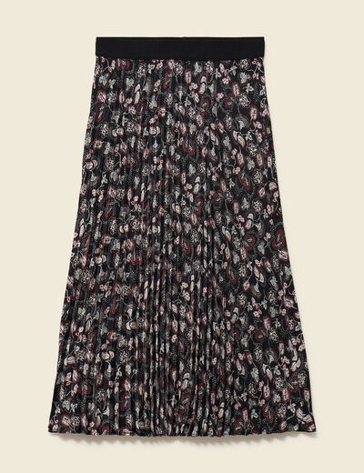 Jupe longue droite pliss&eacute;e noir femme