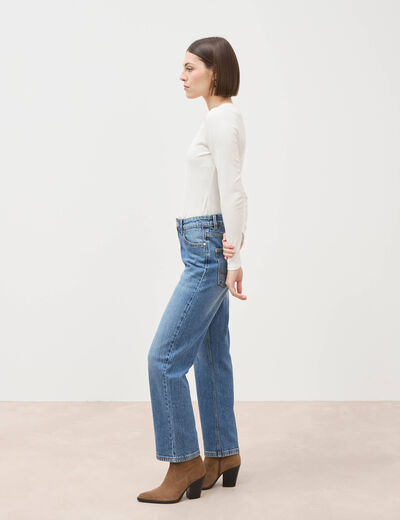 Jeans straight 7/8&egrave;me taille haute denim stone femme