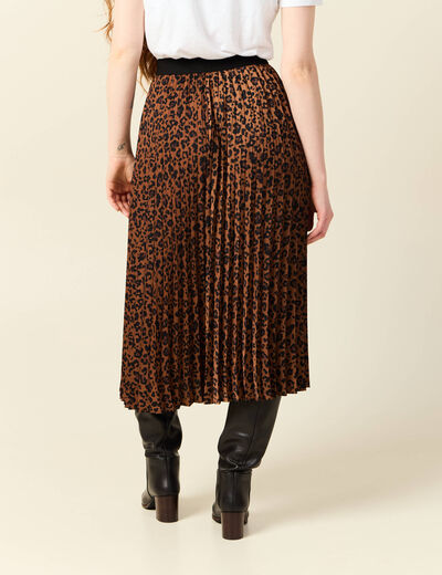 Jupe longue droite plissée marron foncé femme