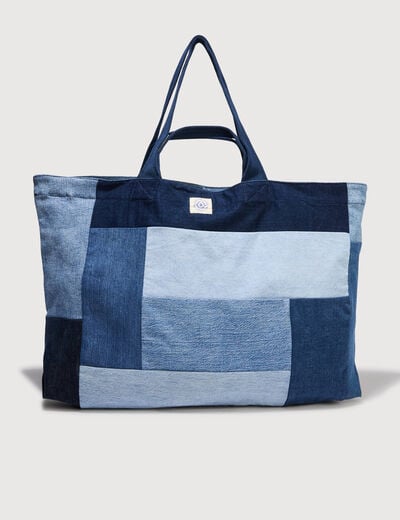 Sac cabas bandouli&egrave;re en coton jeans denim brut femme