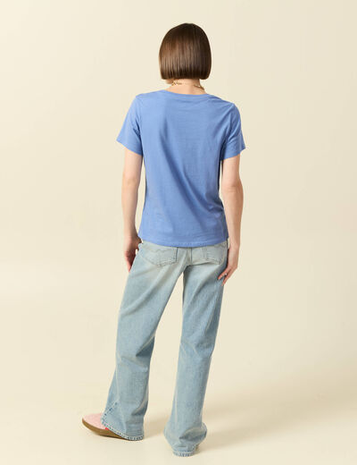 T-shirt cintr&eacute; col rond manches courtes bleu lavande femme