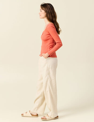 T-shirt manches longues orange corail femme