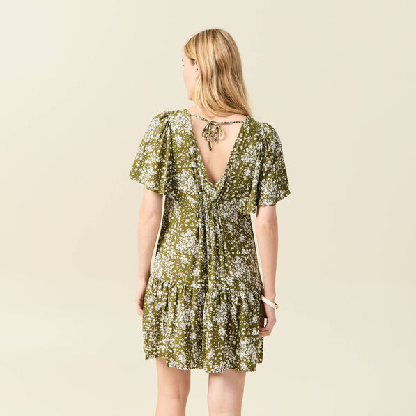 robe evasee manches courtes vert olive femme Robe évasée manches courtes vert olive femme
