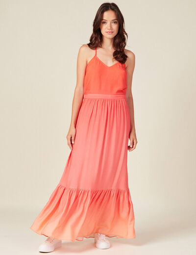 Robe longue droite à bretelles orange foncé femme