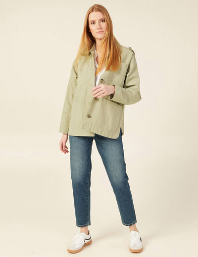 Veste droite avec poches vert kaki femme
