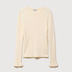 Pull cintr&eacute; col rond manches longues creme femme