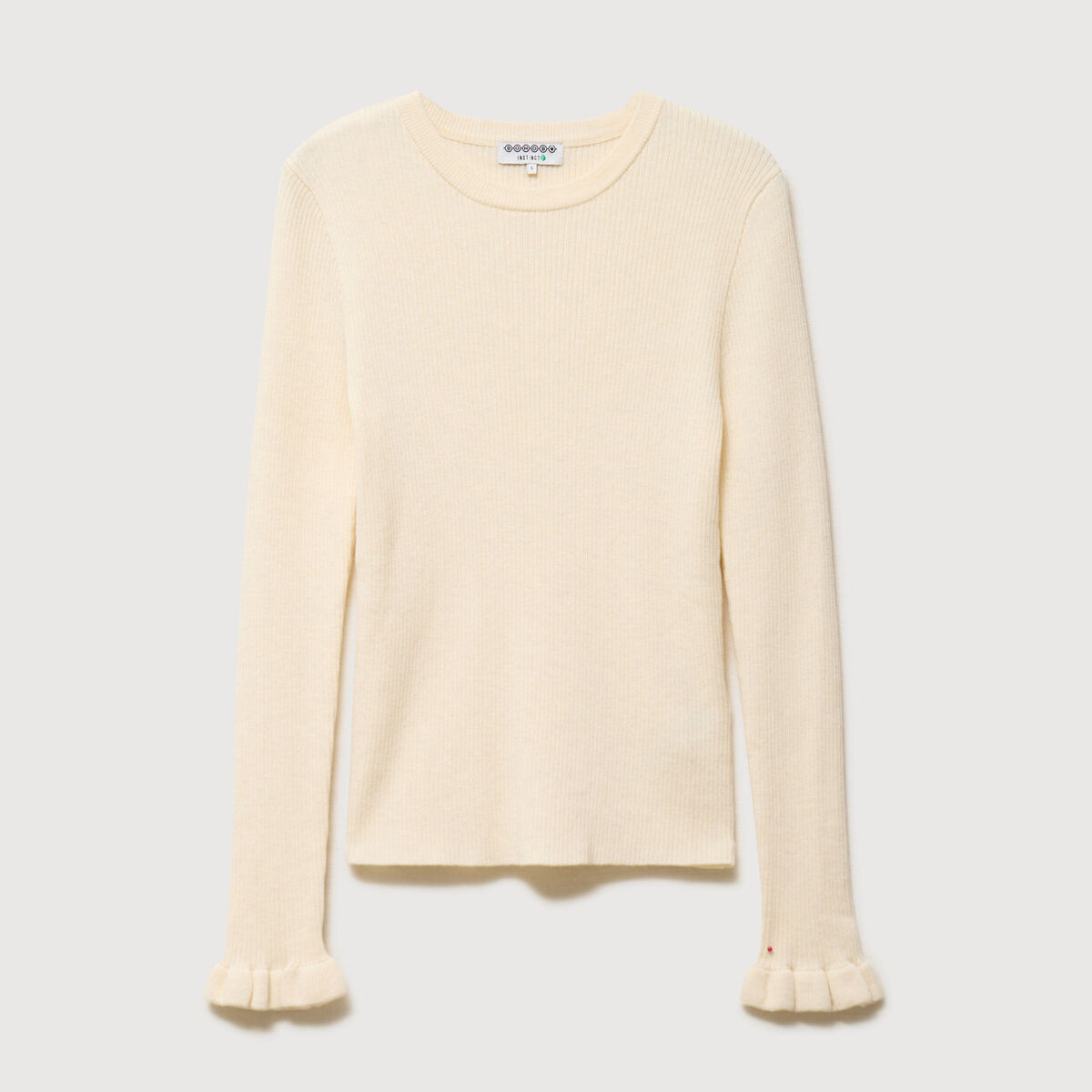 Pull cintr&eacute; col rond manches longues creme femme