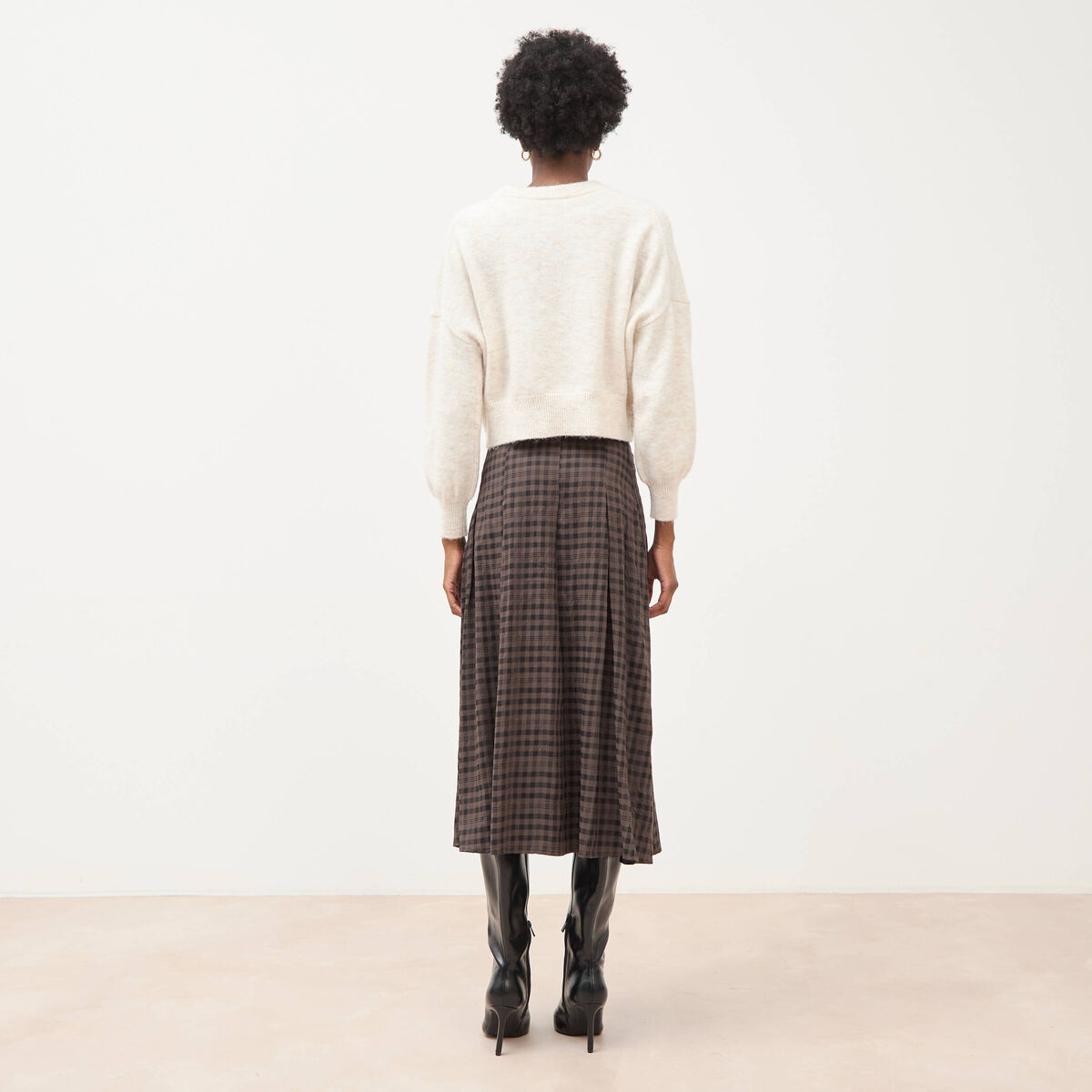 Pull droit cropped manches longues creme femme