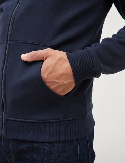 Sweat &agrave; capuche manches longues bleu marine homme