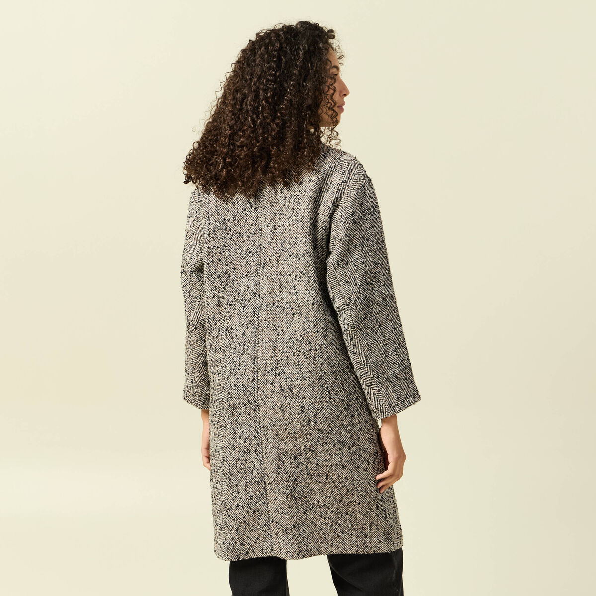 Manteau oversize col montant gris fonc&eacute; femme