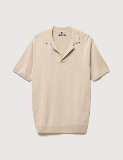 Polo manches courtes col cubain beige homme