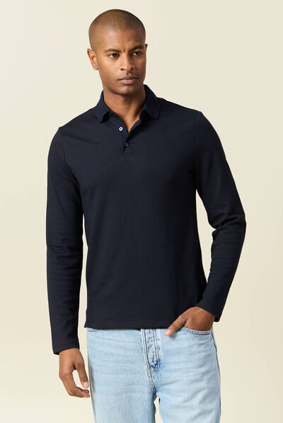 Polo manches longues bleu marine homme