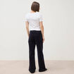 Pantalon flare taille haute en velours bleu fonc&eacute; femme