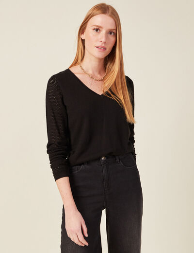 Pull à manches longues noir femme