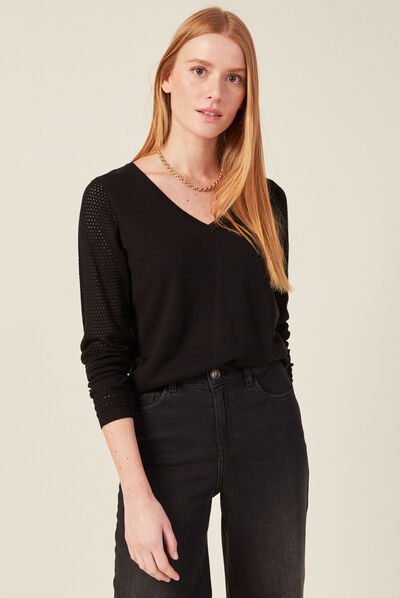 Pull à manches longues noir femme