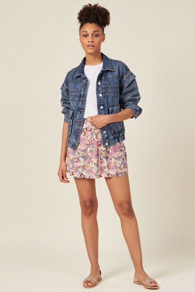 Jupe-short évasée volantée multicolore femme