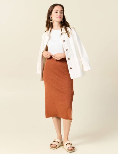 Jupe longue ajustée en tricot orange foncé femme