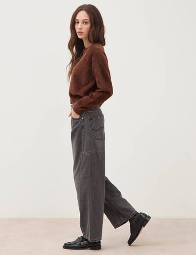 Jeans barrel taille standard denim gris femme