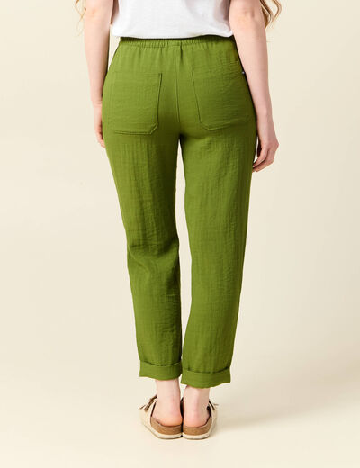 Pantalon carotte fluide vert olive femme