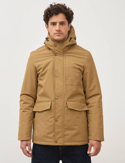 Parka longue droite &agrave; capuche vert kaki homme