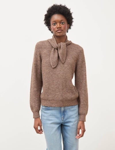 Pull droit col rond manches longues marron femme