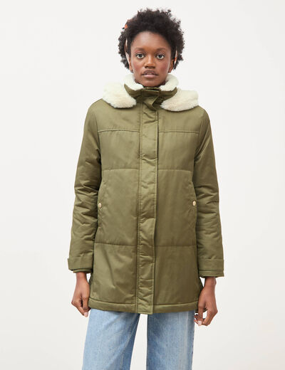 Parka droite &agrave; capuche vert kaki femme