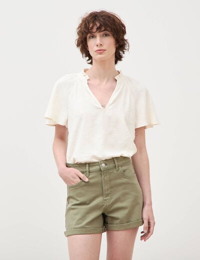 Short mom taille haute vert kaki femme