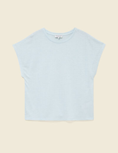 T-shirt col rond manches courtes bleu clair femme