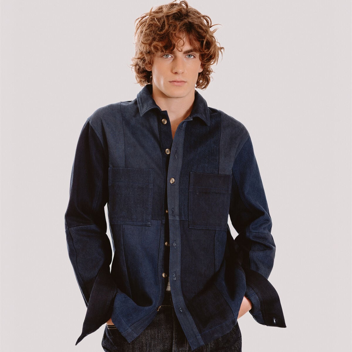 Surchemise droite manches longues denim brut homme