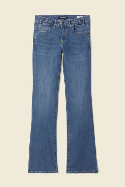 Jeans bootcut détails tressés denim stone femme