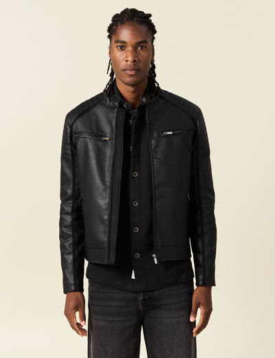 Veste biker simili cuir noir homme