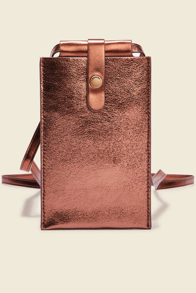 Pochette de téléphone irisée marron cognac femme