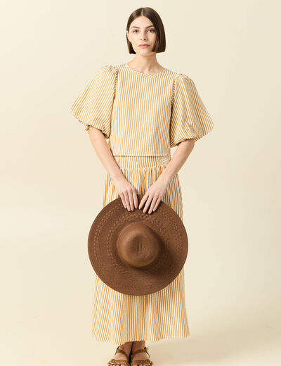 Blouse droite courte manches coude beige moyen femme