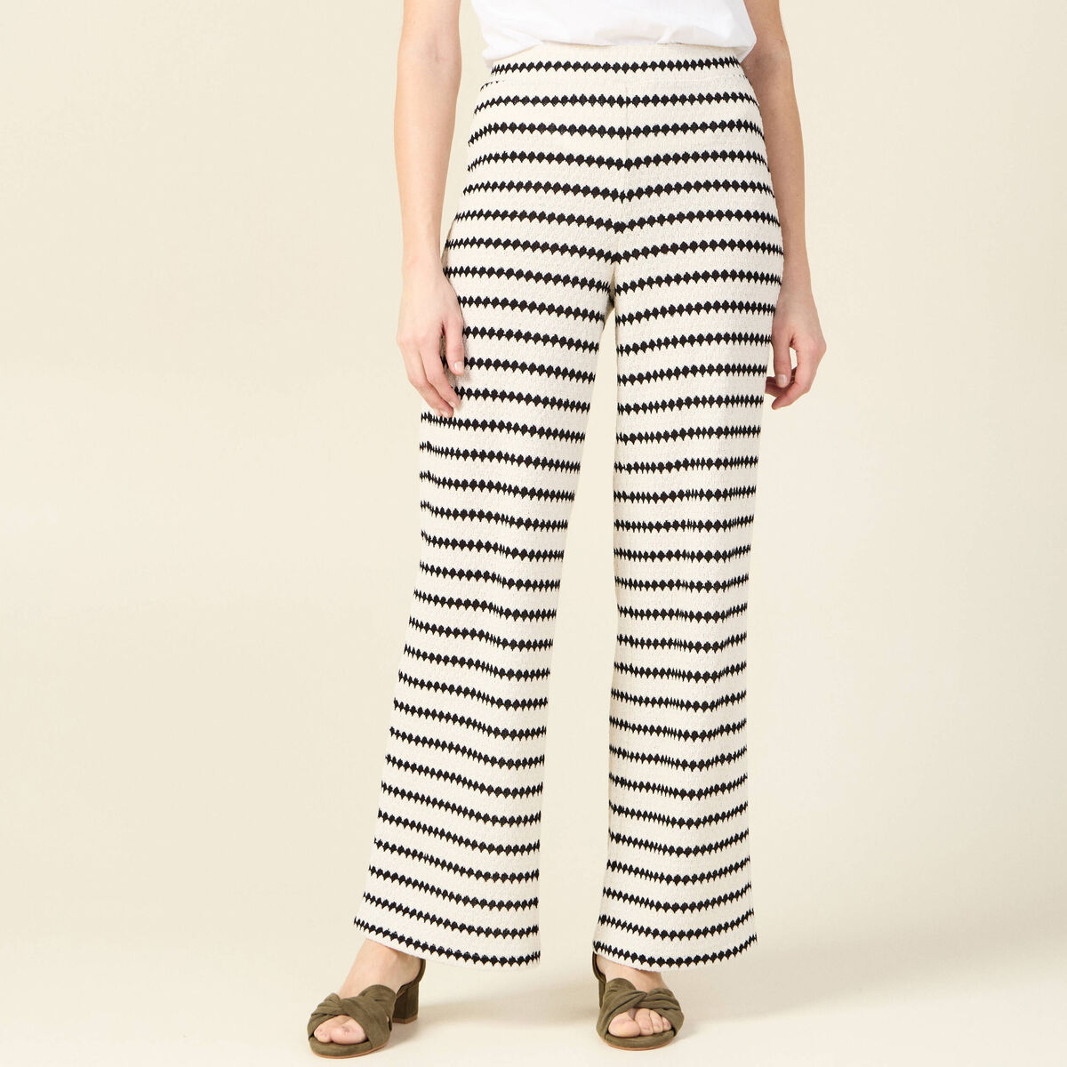 Pantalon large en tricot blanc femme