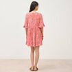 Robe fluide col rond manches coude orange corail femme