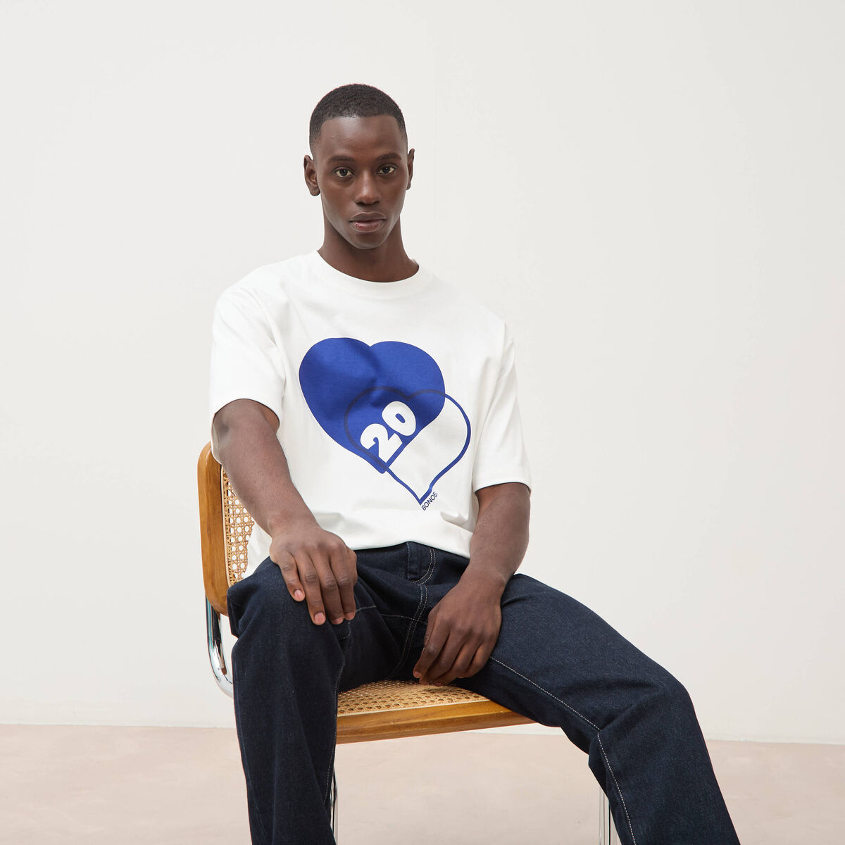 T-shirt droit col rond manches courtes ecru homme