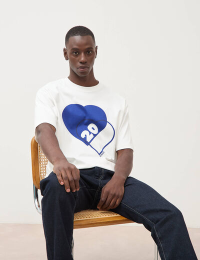 T-shirt droit col rond manches courtes ecru homme