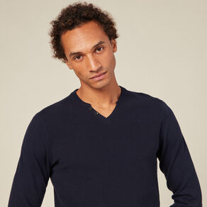 Pull manches longues bleu marine homme
