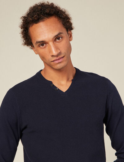 Pull manches longues bleu marine homme
