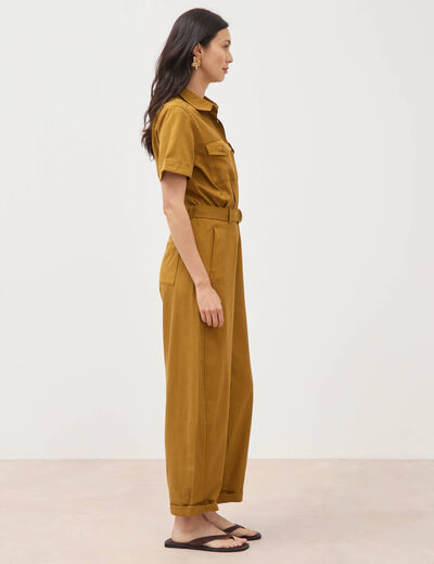 Combinaison salopette col am&eacute;ricain vert olive femme